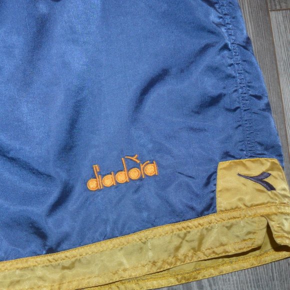 Vintage Silky Diadora Boxing Running Elastic Drawstring Blue Gold Shorts Large - Picture 3 of 7